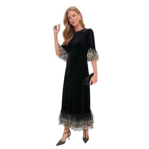 TUCKERNUCK Pomander Place Black Velvet Gold Lace Lillith Dress NWT Size Small - Picture 5 of 11